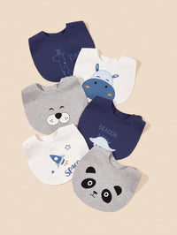 Set Celemek Bayi Laki-Laki Motif Bordir Hewan Acak 3 Pcs