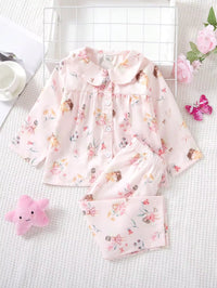 Set Piyama Santai Motif Bunga Musim Gugur Bayi Perempuan 2 Pcs