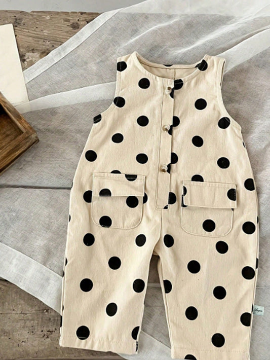 Jumpsuit Motif Polka Dot Kancing Depan Bayi Perempuan