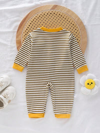 Jumpsuit Lengan Panjang Kancing Depan Motif Huruf Bayi Baru Lahir 1 Pcs
