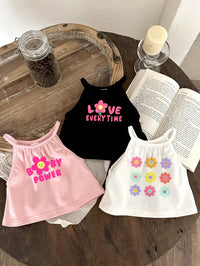 Set Tank Top Tali Motif Bunga Bayi Perempuan 3 Pcs