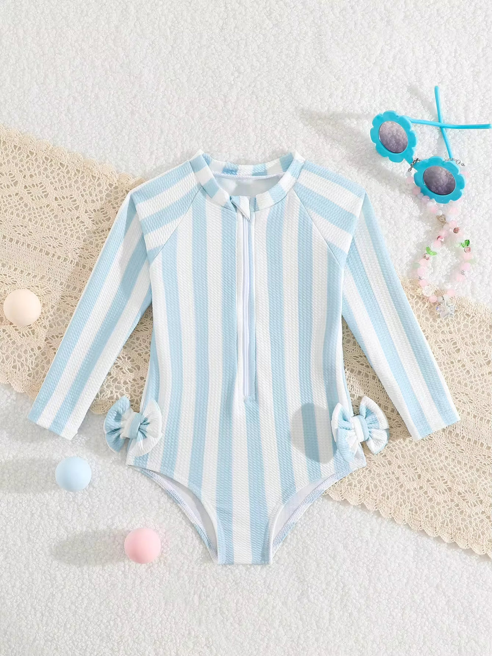 Baju Renang One-Piece Motif Garis Bayi Perempuan