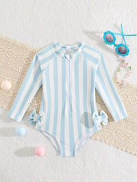 Baju Renang One-Piece Motif Garis Bayi Perempuan