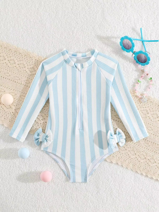 Baju Renang One-Piece Motif Garis Bayi Perempuan