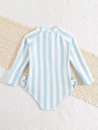 Baju Renang One-Piece Motif Garis Bayi Perempuan
