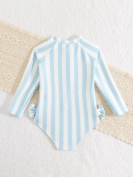 Baju Renang One-Piece Motif Garis Bayi Perempuan