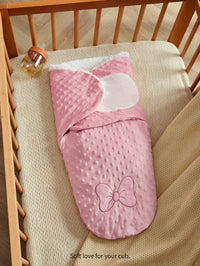 Bedong Selimut Bayi Lembut Double-Layer Bordir Pita 1 Pcs