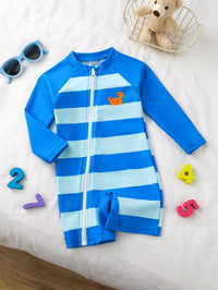 Set Baju Renang Raglan Motif Kepiting Garis Bayi Laki-Laki 2 Pcs