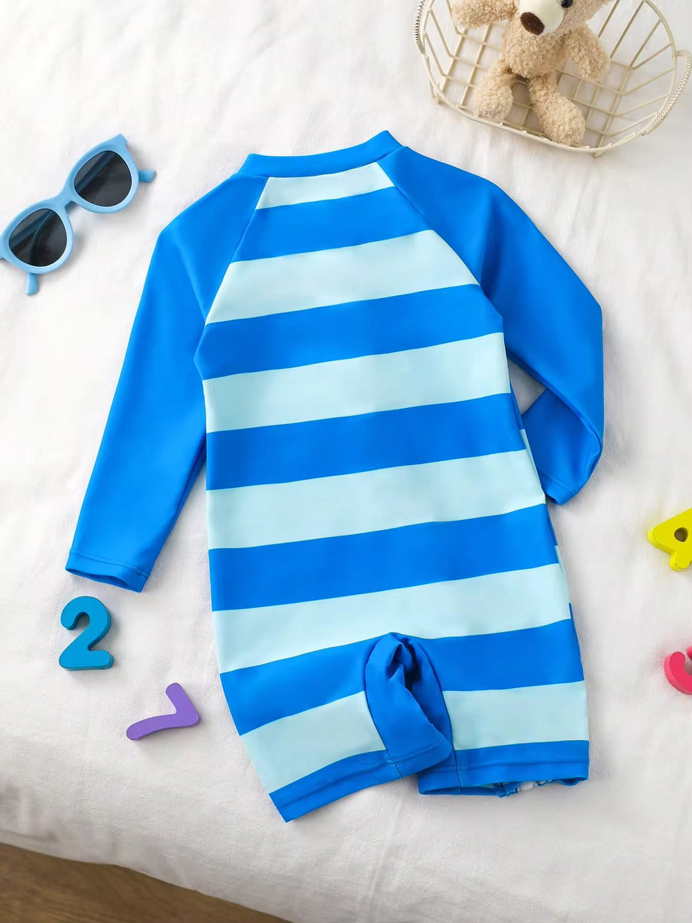 Set Baju Renang Raglan Motif Kepiting Garis Bayi Laki-Laki 2 Pcs