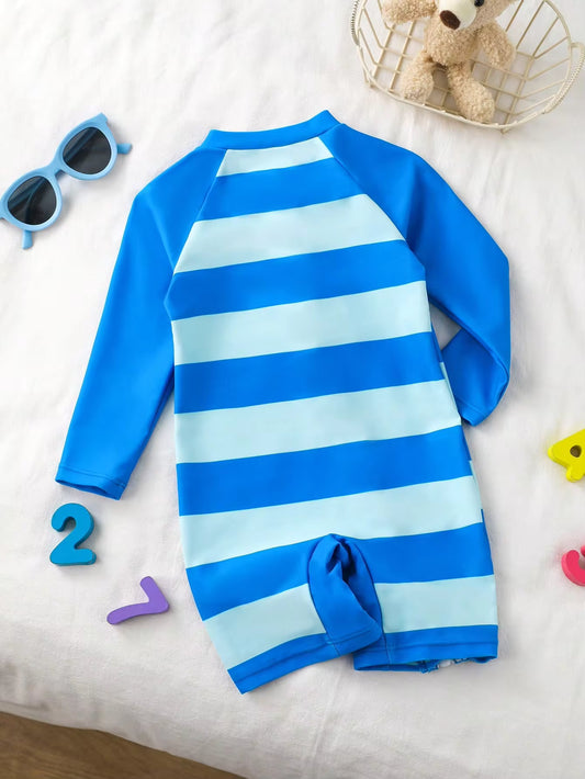 Set Baju Renang Raglan Motif Kepiting Garis Bayi Laki-Laki 2 Pcs
