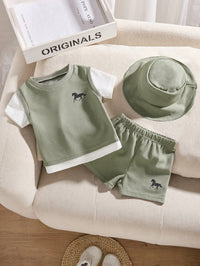 Set Kaos Lengan Pendek Celana Pendek Bayi Laki-Laki 3 Pcs