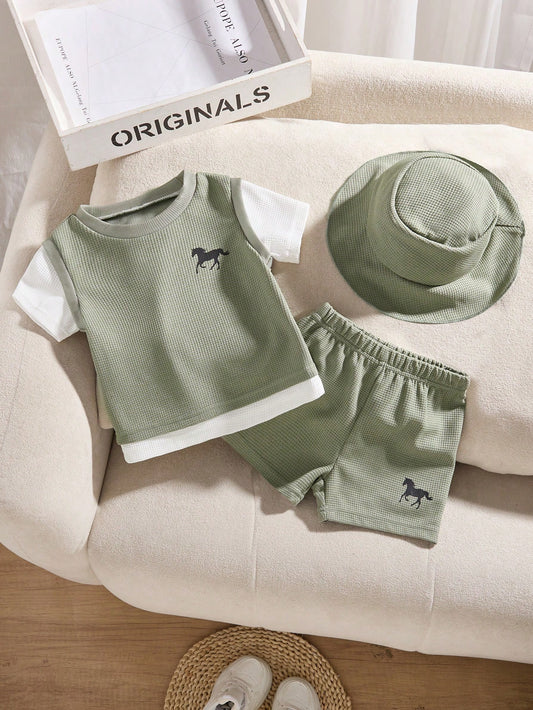 Set Kaos Lengan Pendek Celana Pendek Bayi Laki-Laki 3 Pcs