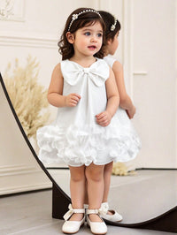 Dress Ruffle Mesh Tanpa Lengan Aksen Pita Bayi Perempuan
