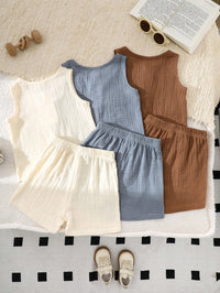 Set Kaos Tanpa Lengan Celana Pendek Bayi Laki-Laki 6 Pcs
