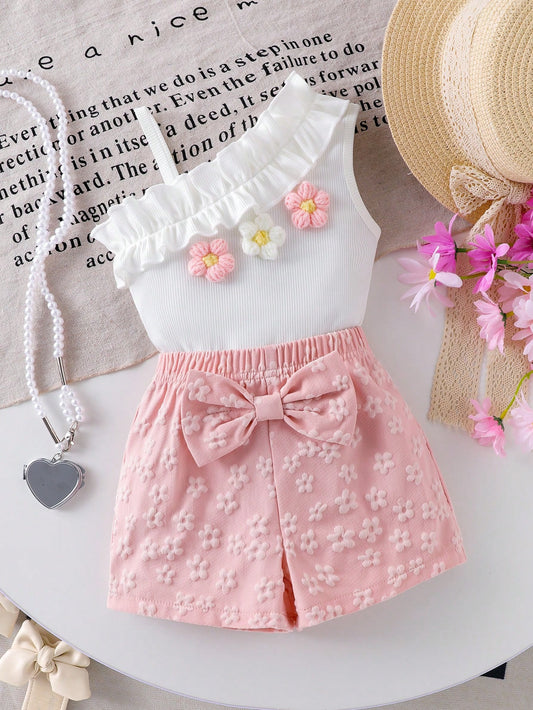 Set Atasan Bunga dan Celana Pendek Bayi Perempuan 2 Pcs