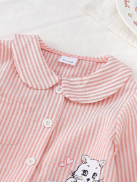 Set Piyama Garis Motif Kucing Bayi Perempuan 2 Pcs