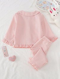 Set Piyama Garis Motif Kucing Bayi Perempuan 2 Pcs