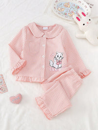Set Piyama Garis Motif Kucing Bayi Perempuan 2 Pcs