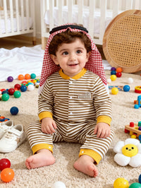 Jumpsuit Lengan Panjang Kancing Depan Motif Huruf Bayi Baru Lahir 1 Pcs
