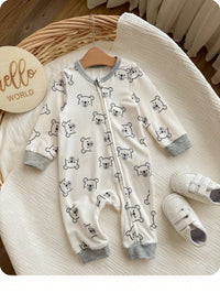 Jumpsuit Lengan Panjang Resleting Motif Kartun Bayi Baru Lahir 1 Pcs