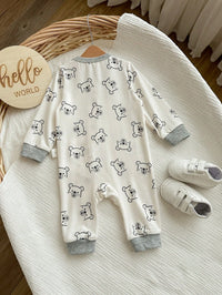Jumpsuit Lengan Panjang Resleting Motif Kartun Bayi Baru Lahir 1 Pcs