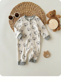Jumpsuit Lengan Panjang Resleting Motif Kartun Bayi Baru Lahir 1 Pcs