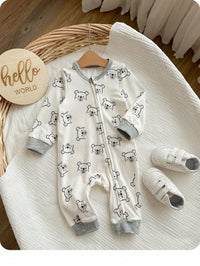 Jumpsuit Lengan Panjang Resleting Motif Kartun Bayi Baru Lahir 1 Pcs