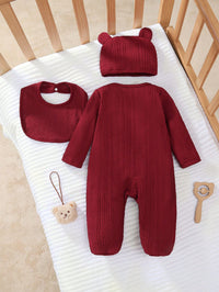 Set Jumpsuit Lengan Panjang Motif Bordir Beruang Bayi Baru Lahir 3 Pcs