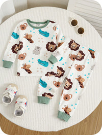 Set Piyama Lengan Panjang Motif Kartun Kerah Bulat Bayi 2 Pcs