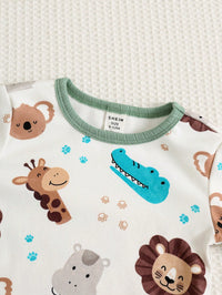 Set Piyama Lengan Panjang Motif Kartun Kerah Bulat Bayi 2 Pcs