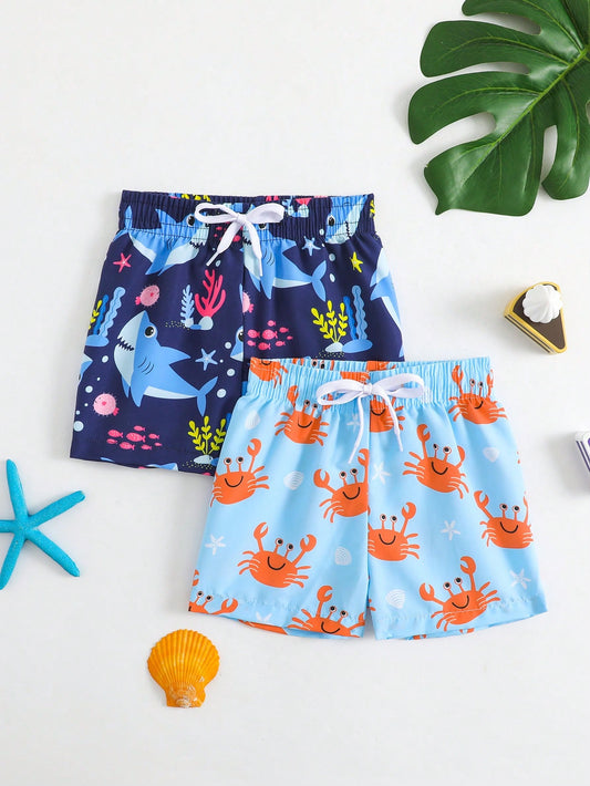 Baby Boy Crab & Ocean Creature Print Beach Shorts กางเกงว่ายน้ำเด็กทารก Boy Swim Trunk Set ชุดว่ายน้ำสำหรับทารกกางเกงว่ายน้ำเด็กชายสำหรับฤดูร้อน ชุดว่ายน้ำเด็กทารก กางเกงว่ายน้ำเด็กผู้ชาย กางเกงชายหาด Boy Beachwear กางเกงว่ายน้ำสำหรับเด็ก ชุดว่ายน้ำเด็กผู้ชาย กางเกงว่ายน้ำเด็กผู้ชาย Crab Shark กางเกงว่ายน้ำ Boy Beach Trunks