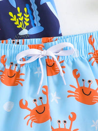Baby Boy Crab & Ocean Creature Print Beach Shorts กางเกงว่ายน้ำเด็กทารก Boy Swim Trunk Set ชุดว่ายน้ำสำหรับทารกกางเกงว่ายน้ำเด็กชายสำหรับฤดูร้อน ชุดว่ายน้ำเด็กทารก กางเกงว่ายน้ำเด็กผู้ชาย กางเกงชายหาด Boy Beachwear กางเกงว่ายน้ำสำหรับเด็ก ชุดว่ายน้ำเด็กผู้ชาย กางเกงว่ายน้ำเด็กผู้ชาย Crab Shark กางเกงว่ายน้ำ Boy Beach Trunks