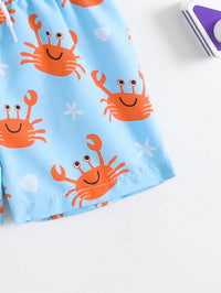Baby Boy Crab & Ocean Creature Print Beach Shorts กางเกงว่ายน้ำเด็กทารก Boy Swim Trunk Set ชุดว่ายน้ำสำหรับทารกกางเกงว่ายน้ำเด็กชายสำหรับฤดูร้อน ชุดว่ายน้ำเด็กทารก กางเกงว่ายน้ำเด็กผู้ชาย กางเกงชายหาด Boy Beachwear กางเกงว่ายน้ำสำหรับเด็ก ชุดว่ายน้ำเด็กผู้ชาย กางเกงว่ายน้ำเด็กผู้ชาย Crab Shark กางเกงว่ายน้ำ Boy Beach Trunks