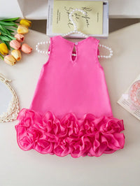 Dress Ruffle Mesh Tanpa Lengan Aksen Pita Bayi Perempuan