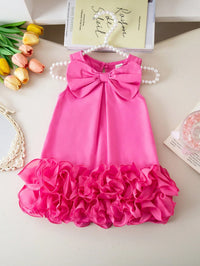 Dress Ruffle Mesh Tanpa Lengan Aksen Pita Bayi Perempuan