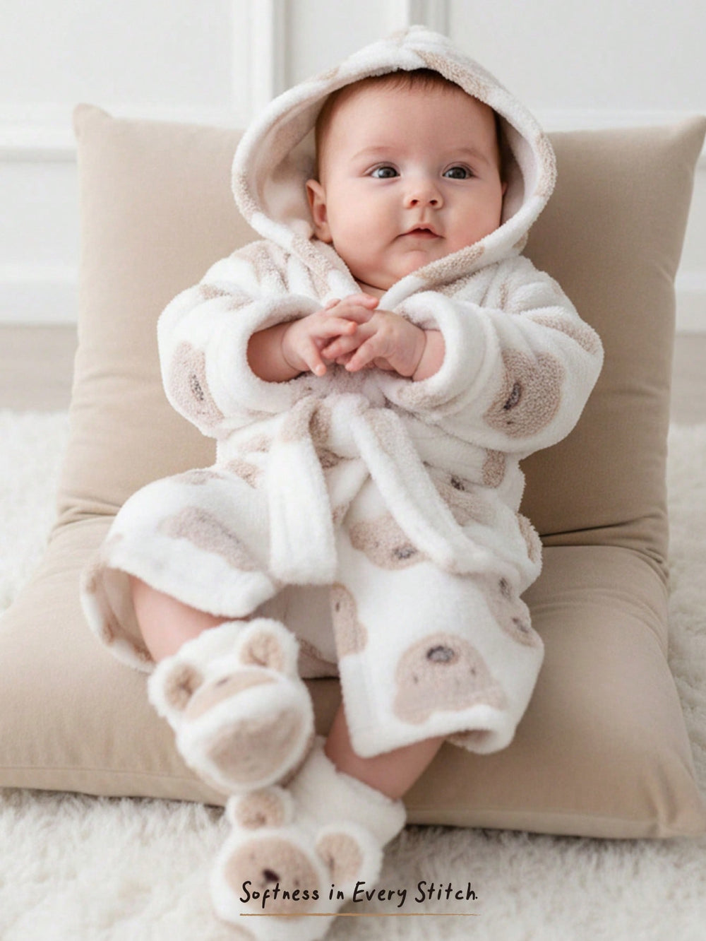Jubah Mandi Bayi Motif Kartun Beruang Lengan Panjang 1 Pcs