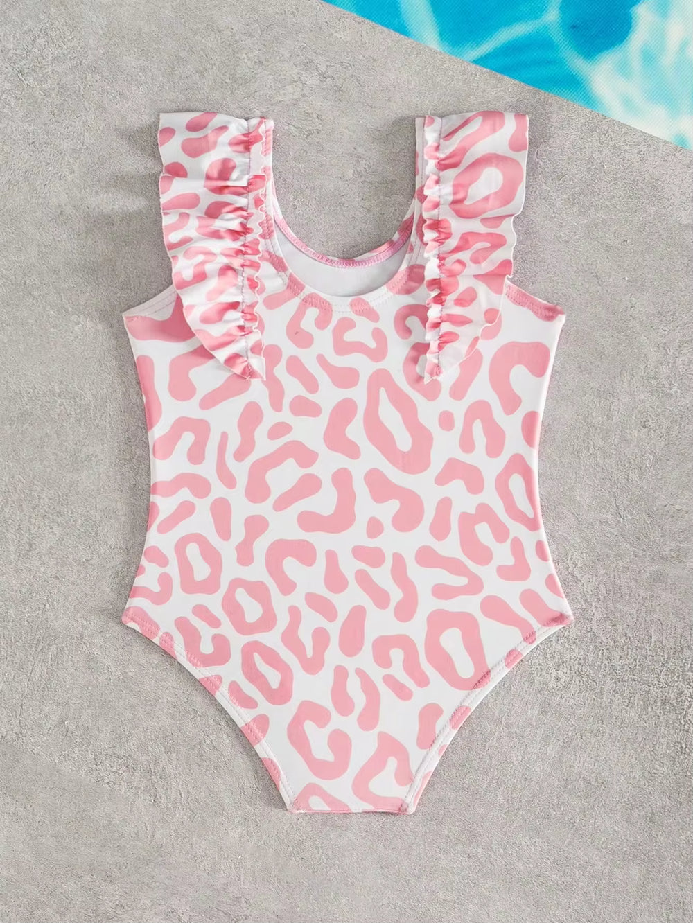 Baju Renang One-Piece Motif Macan Tutul Lengan Ruffle Bayi Perempuan
