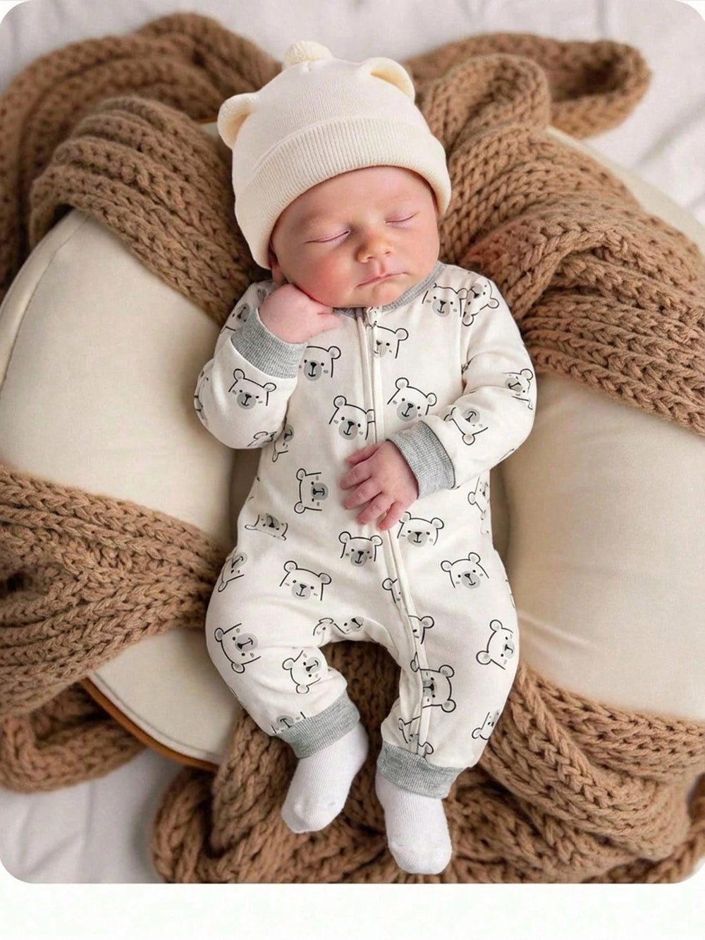 Jumpsuit Lengan Panjang Resleting Motif Kartun Bayi Baru Lahir 1 Pcs