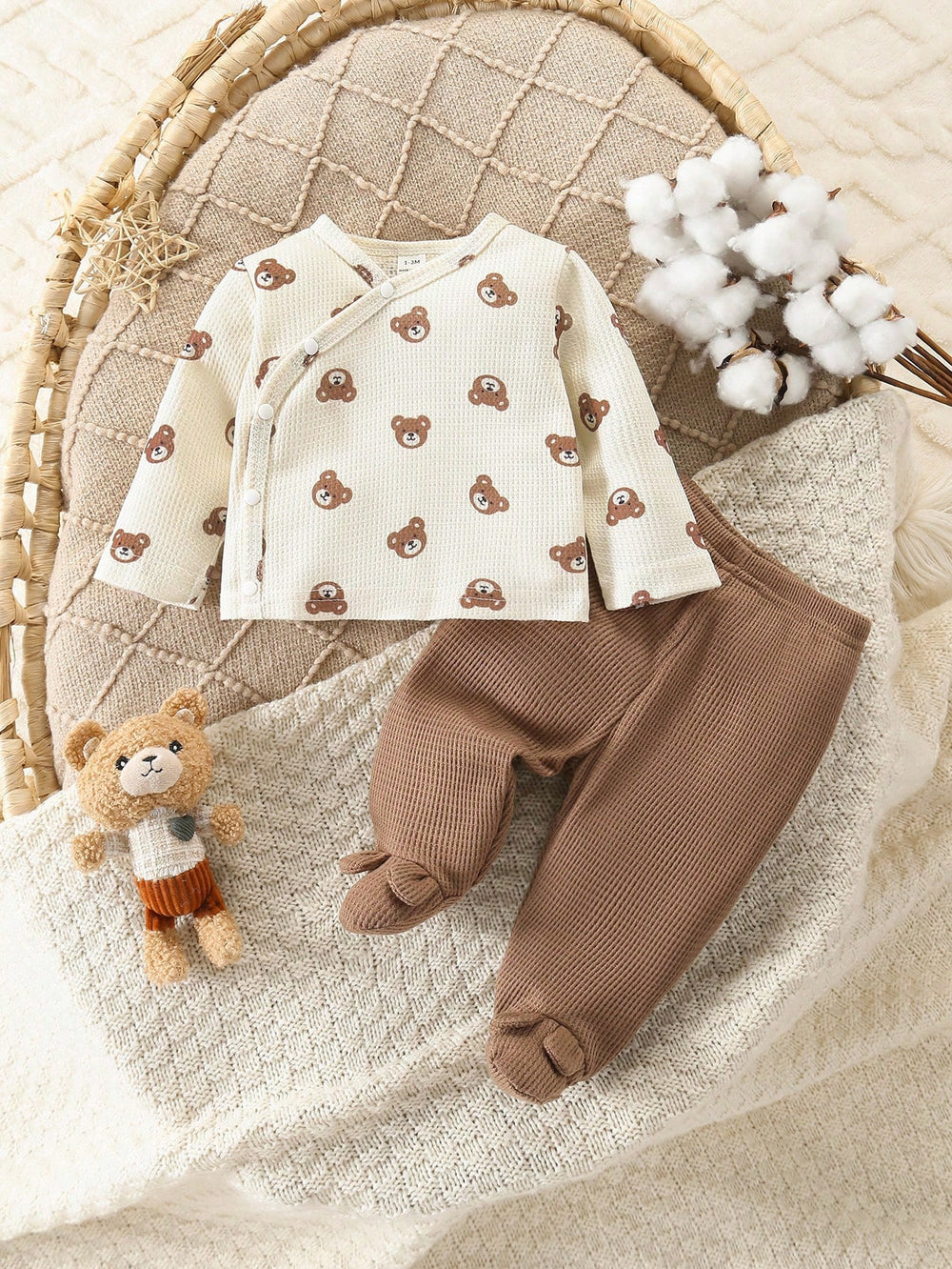 Set Piyama Kardigan Motif Kartun Beruang Celana Bayi 2 Pcs