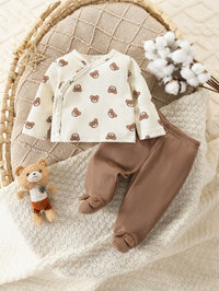 Set Piyama Kardigan Motif Kartun Beruang Celana Bayi 2 Pcs