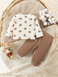 Set Piyama Kardigan Motif Kartun Beruang Celana Bayi 2 Pcs