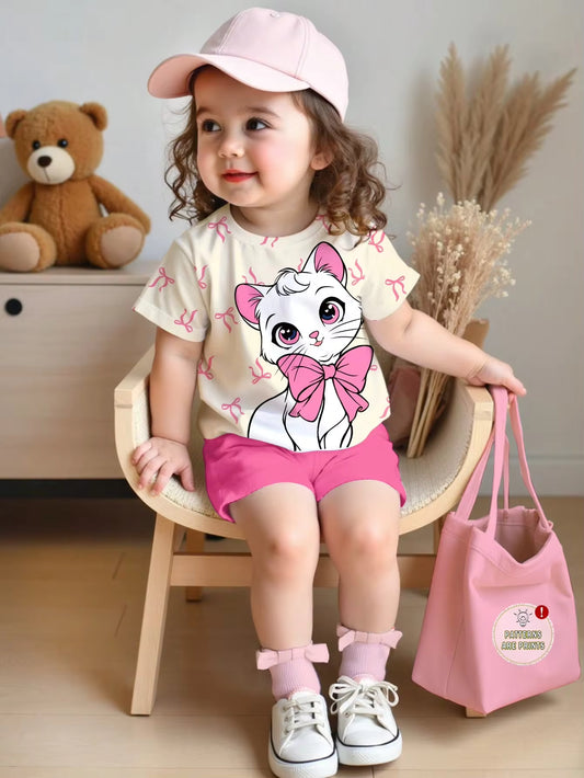 Set Kaos Leher Bulat dan Legging Motif Bayi Perempuan 2 Pcs