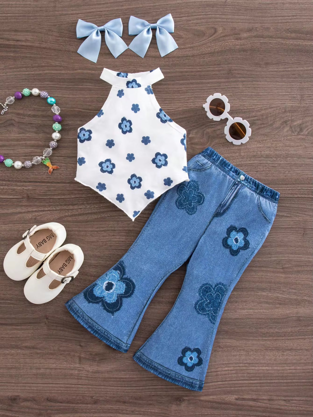 Set Kamisol Motif dan Celana Panjang Cutbray Bayi Perempuan 2 Pcs