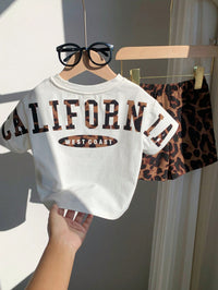SHEIN 2pcs/Set Unisex Baby Leopard Print Black Short Sleeve T-Shirt Knit Top And Shorts Set,Spring/Summer Boy Clothes,Outfits,