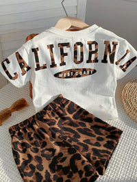 SHEIN 2pcs/Set Unisex Baby Leopard Print Black Short Sleeve T-Shirt Knit Top And Shorts Set,Spring/Summer Boy Clothes,Outfits,