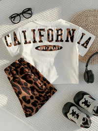SHEIN 2pcs/Set Unisex Baby Leopard Print Black Short Sleeve T-Shirt Knit Top And Shorts Set,Spring/Summer Boy Clothes,Outfits,