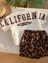 SHEIN 2pcs/Set Unisex Baby Leopard Print Black Short Sleeve T-Shirt Knit Top And Shorts Set,Spring/Summer Boy Clothes,Outfits,