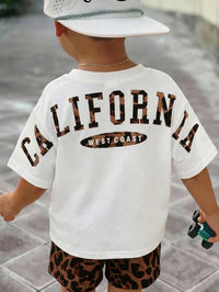 SHEIN 2pcs/Set Unisex Baby Leopard Print Black Short Sleeve T-Shirt Knit Top And Shorts Set,Spring/Summer Boy Clothes,Outfits,