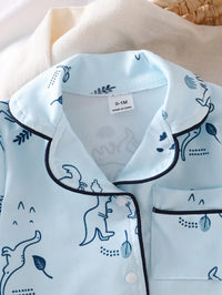 Set Piyama Lengan Panjang Motif Dinosaurus Kerah Bulat Bayi