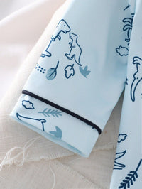 Set Piyama Lengan Panjang Motif Dinosaurus Kerah Bulat Bayi